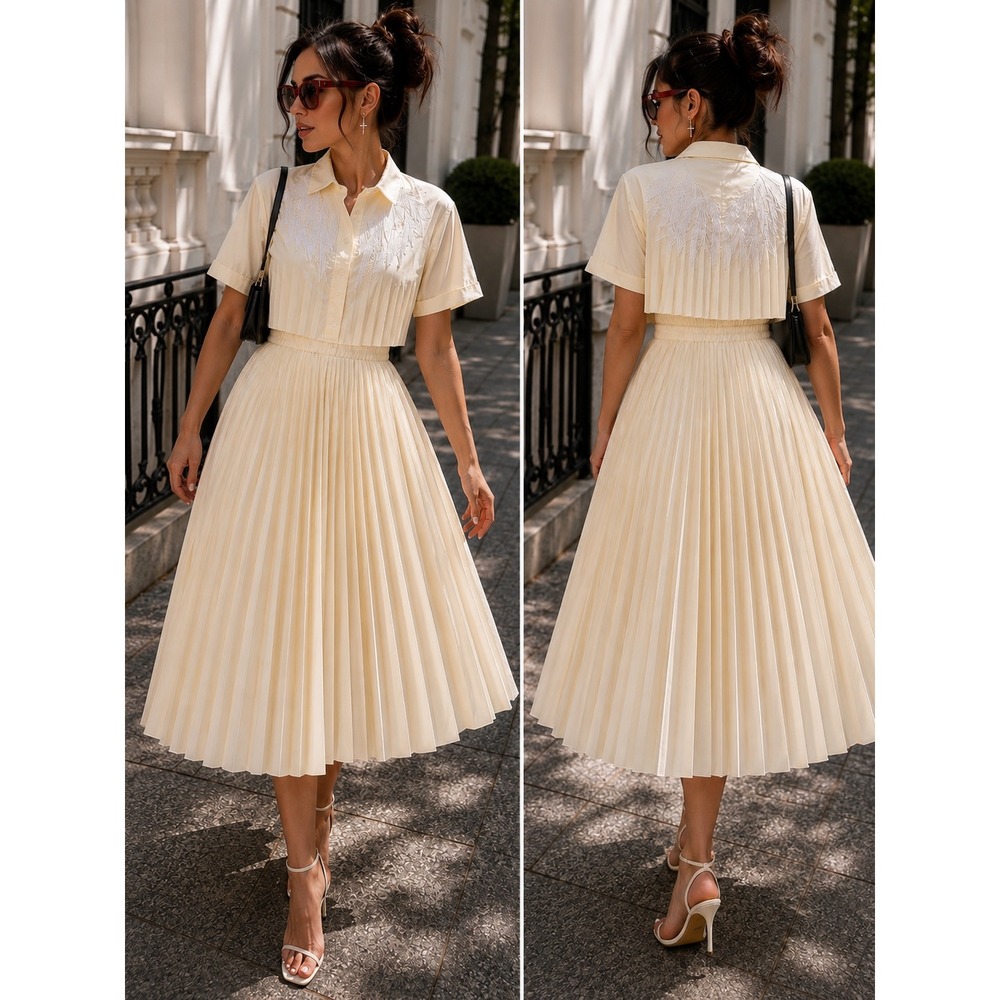 Maje Rivers Pleated Dress Women's Size 3 Yellow NWT Embroidered cut on back - Picture 1 of 9